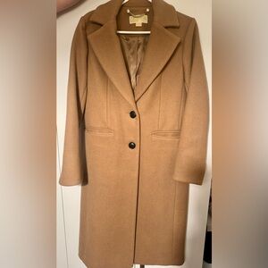 Michael Kors XS Women's Single-Breasted Wool Blend Coat Dark Caramel